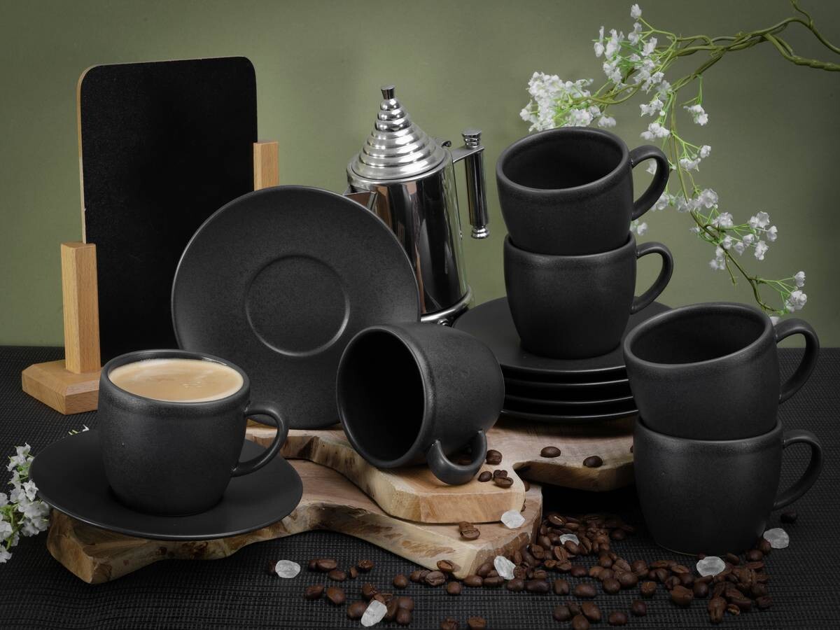 CreaTable Cappuccinotassen-Set Soft Touch schwarz Steinzeug 12 tlg.