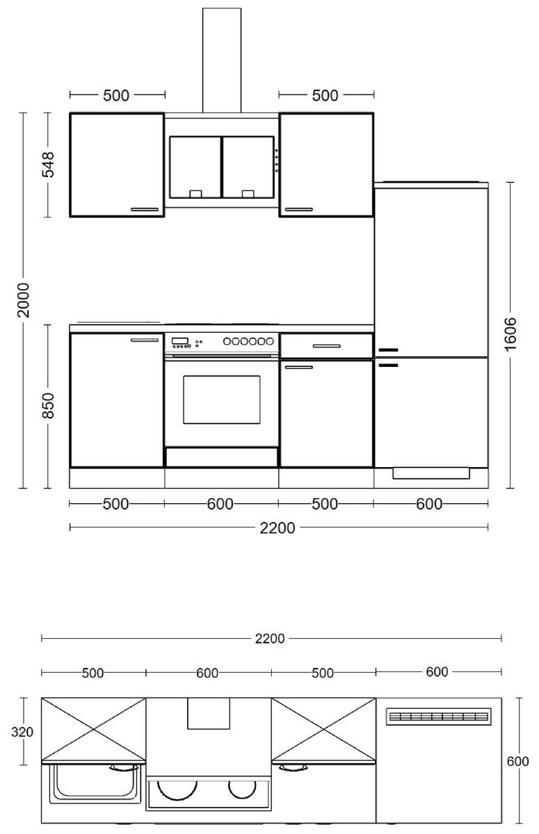 Küchenblock Cara grün matt B/H/T: ca. 220x200x60 cm