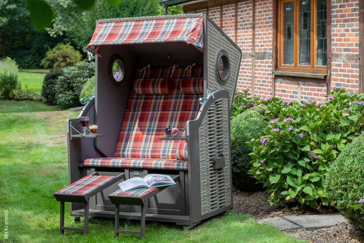 TRENDY by deVries Strandkorb Twin View rot Hartholz