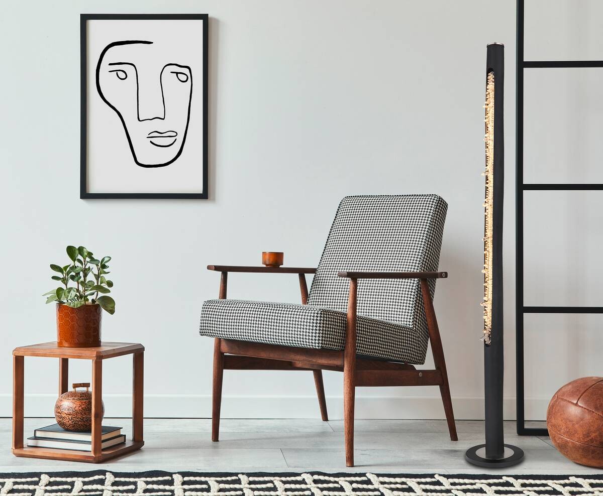 GLOBO Stehleuchte FELICITAS 15354-15SN schwarz nickel matt Holz Metall Acryl H/D: ca. 151x23 cm