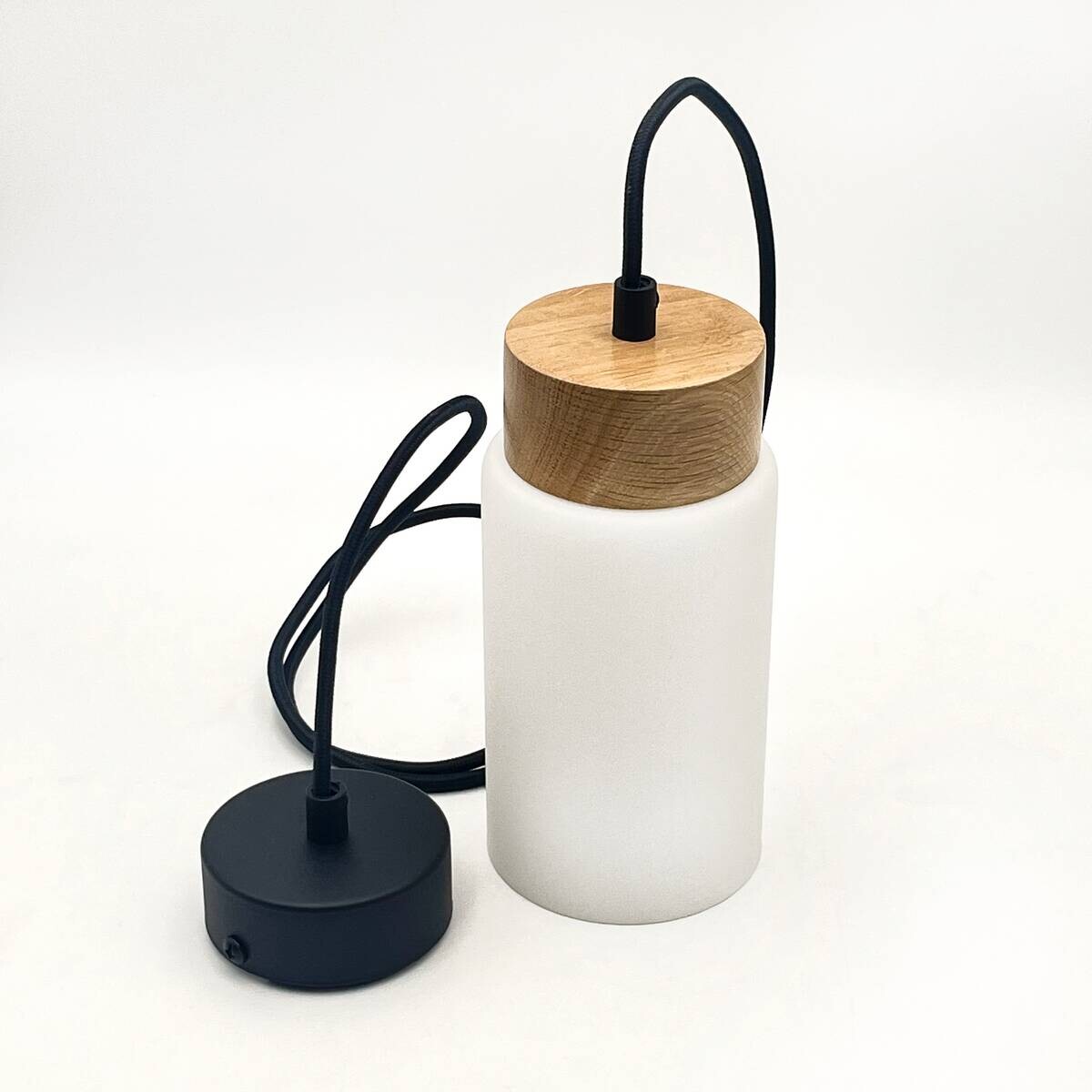 Lamkur Hängeleuchte Marcus schwarz Glas Holz Stahl B/H/L: ca. 20x10x20 cm E27 1 Brennstellen