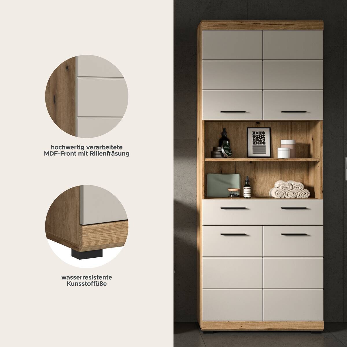 Badhochschrank Scout Evoke Oak Nachbildung Kaschmirgrau Nachbildung B/H/T: ca. 74x191x31 cm