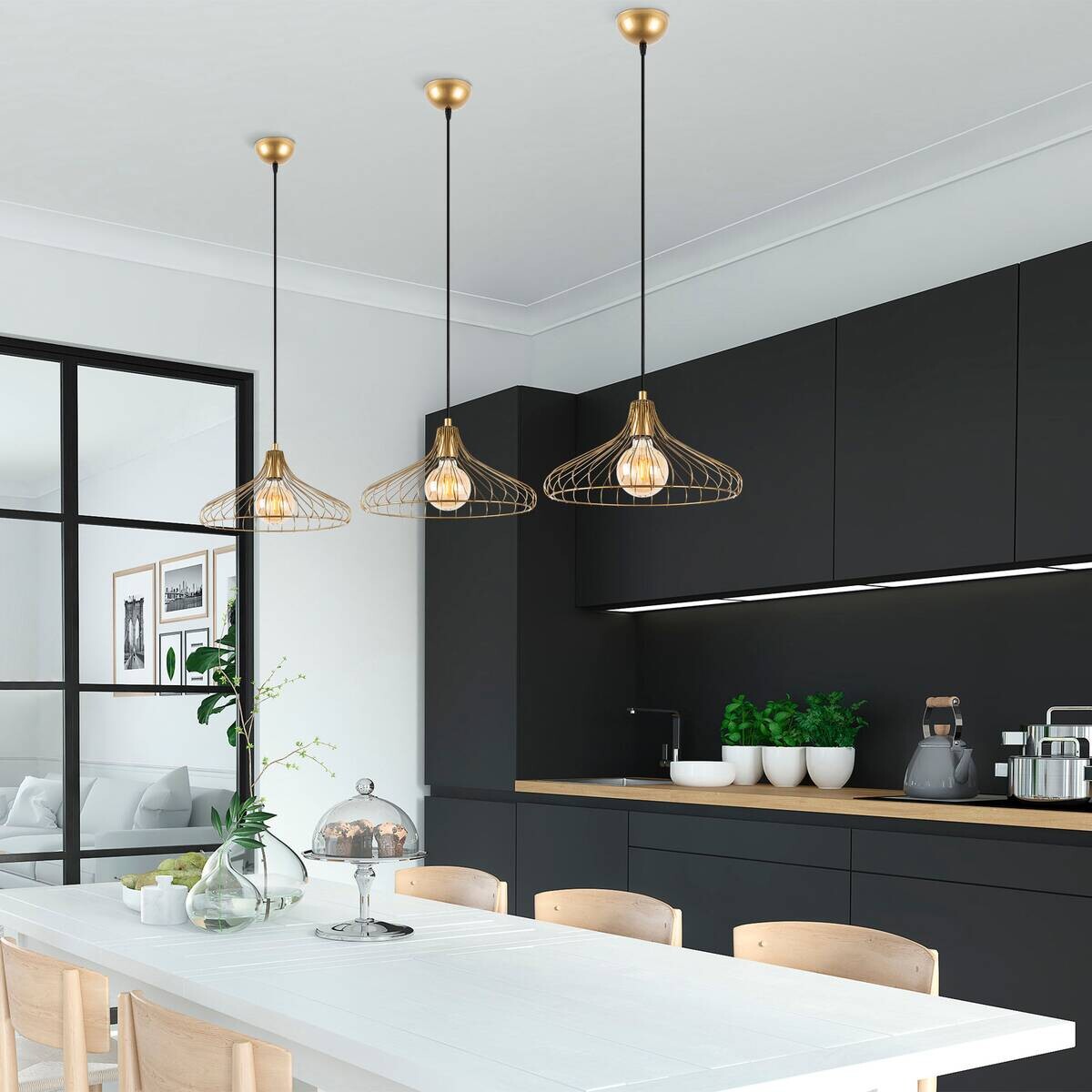 Opviq Pendelleuchte DEPAY-11251 gold Metall B/H/T/L/D: ca. 36x120x36x36x36 cm E27 1 Brennstellen