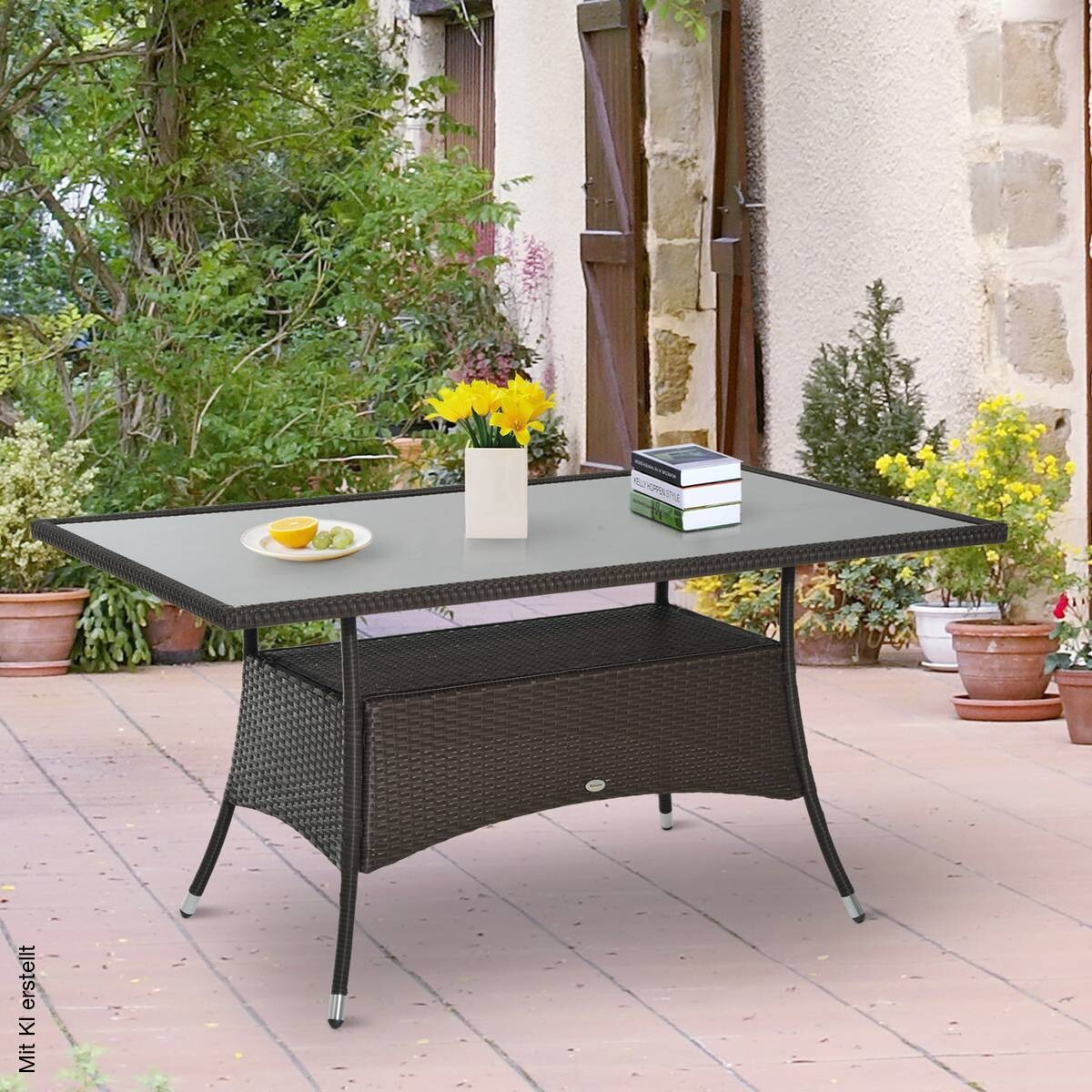 Outsunny Gartentisch schwarz Polyrattan B/H/L: ca. 85x74x150 cm