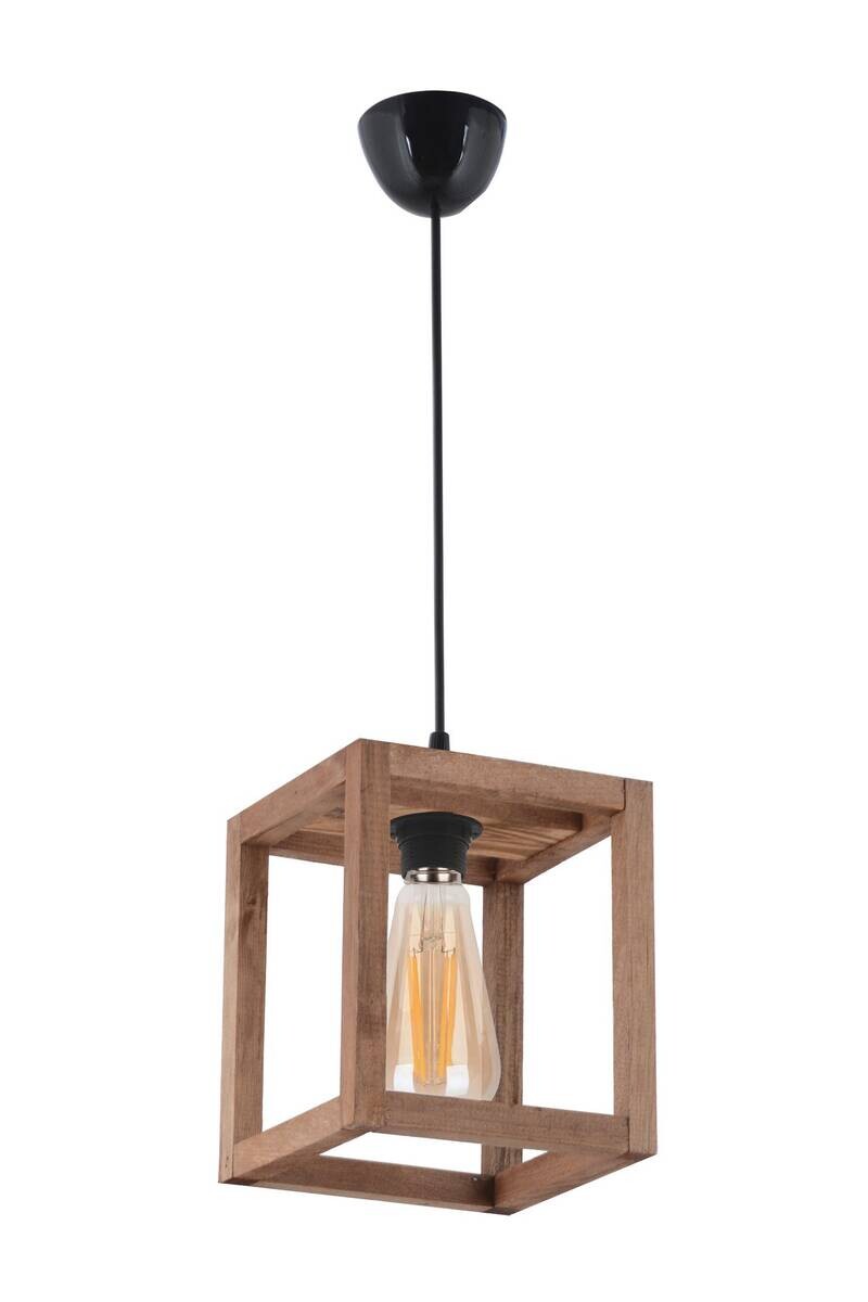 Opviq Pendelleuchte Cube braun Holz B/H/T/L/D: ca. 16x60x16x16x16 cm E27 1 Brennstellen