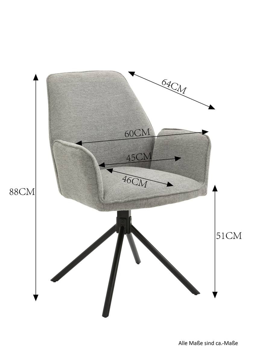 Stuhl BLAIR 2er-Set hellgrau schwarz Webstoff Metall B/H/T: ca. 57x89x61 cm