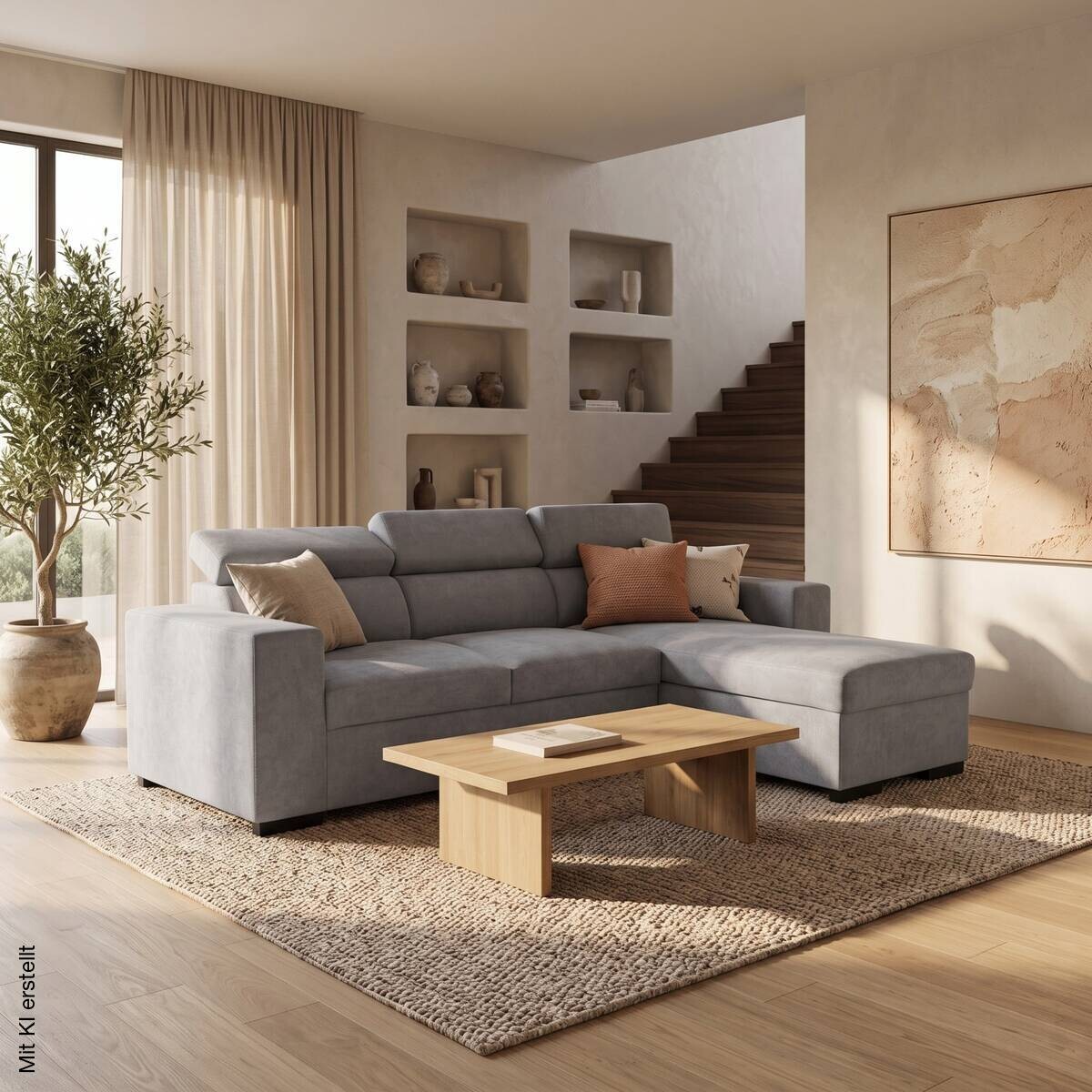 Ecksofa mit Bettfunktion und Bettkasten hellgrau Webstoff B/H/T: ca. 237x88x167 cm