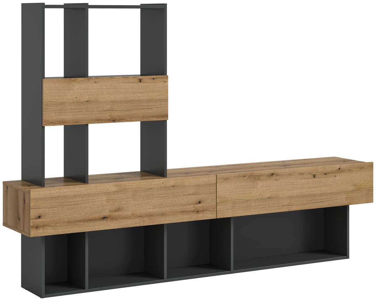 Wohnwand Lennox grau Eiche Evoke Coast Nachbildung B/H/T: ca. 210x147x38 cm