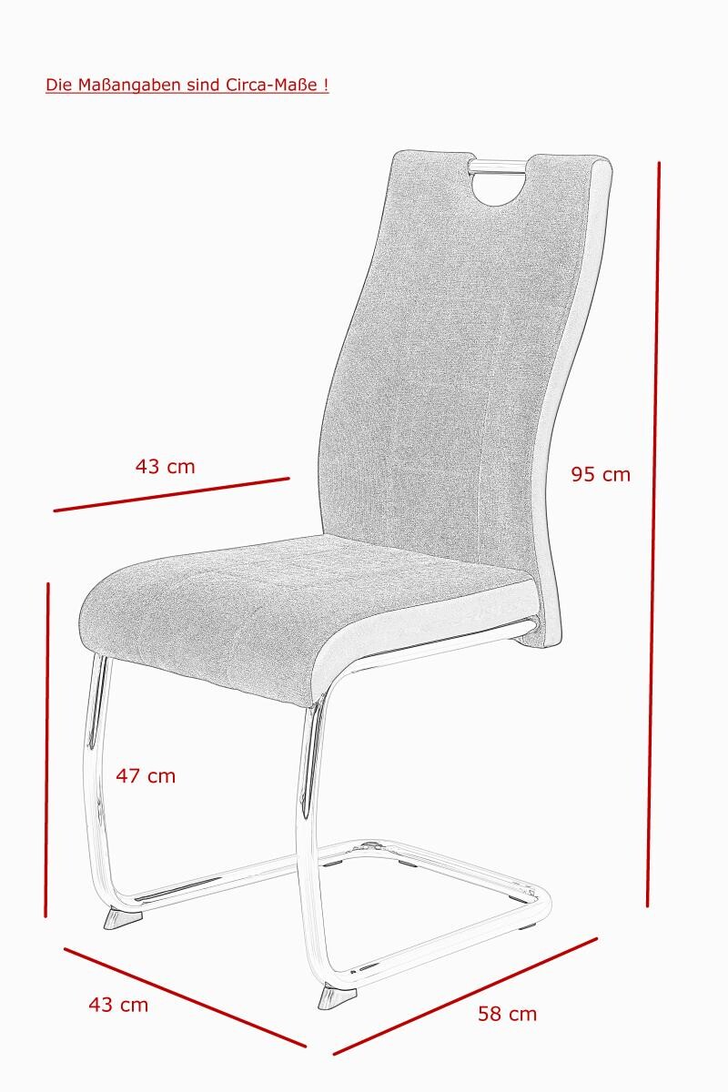 Schwingstuhl Alina 2er Set grau Kunstleder Stoff B/H/T: ca. 43x98x59 cm