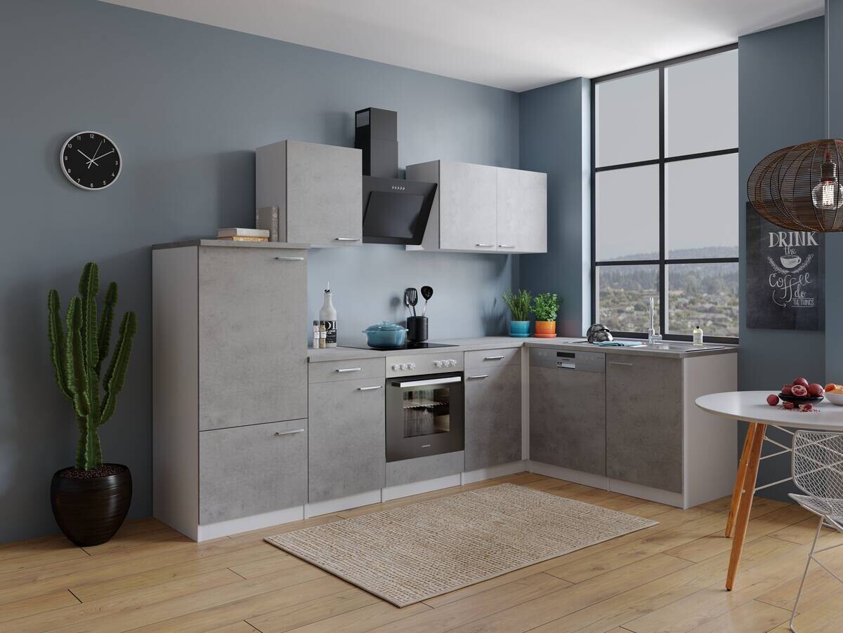 Respekta Winkelküche Malia Beton Optik B/H/T: ca. 280x200x172 cm