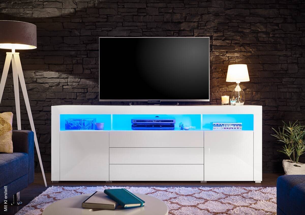 TV-Highboard Goal weiß Hochglanz B/H/T: ca. 200x74x44 cm