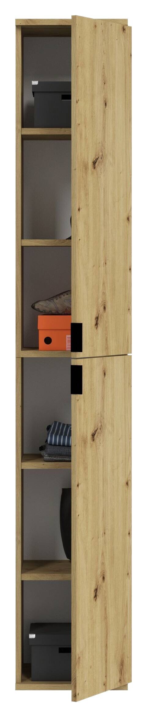 Garderobe PROJEKT Eiche Artisan Nachbildung weiß Hochglanz Spiegel B/H/T: ca. 212x193x34 cm