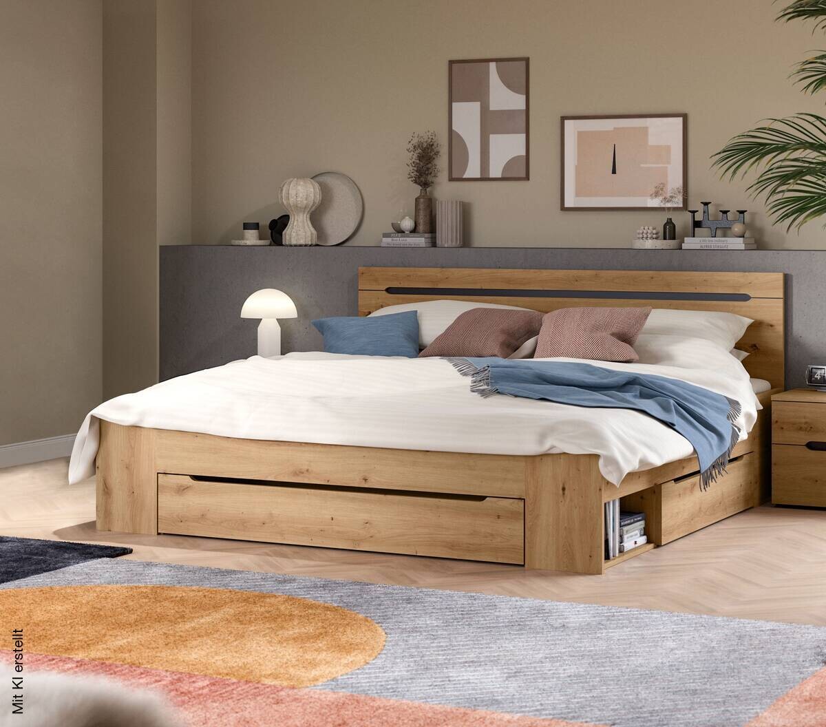 Bett CANU basaltgrau Artisan Nachbildung