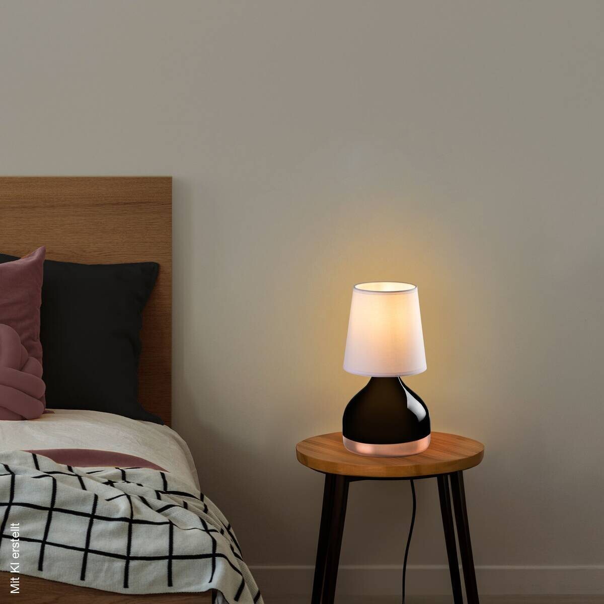 Opviq Tischleuchte schwarz weiß Metall Stoff B/H/T: ca. 17x33x17 cm E27 1 Brennstellen