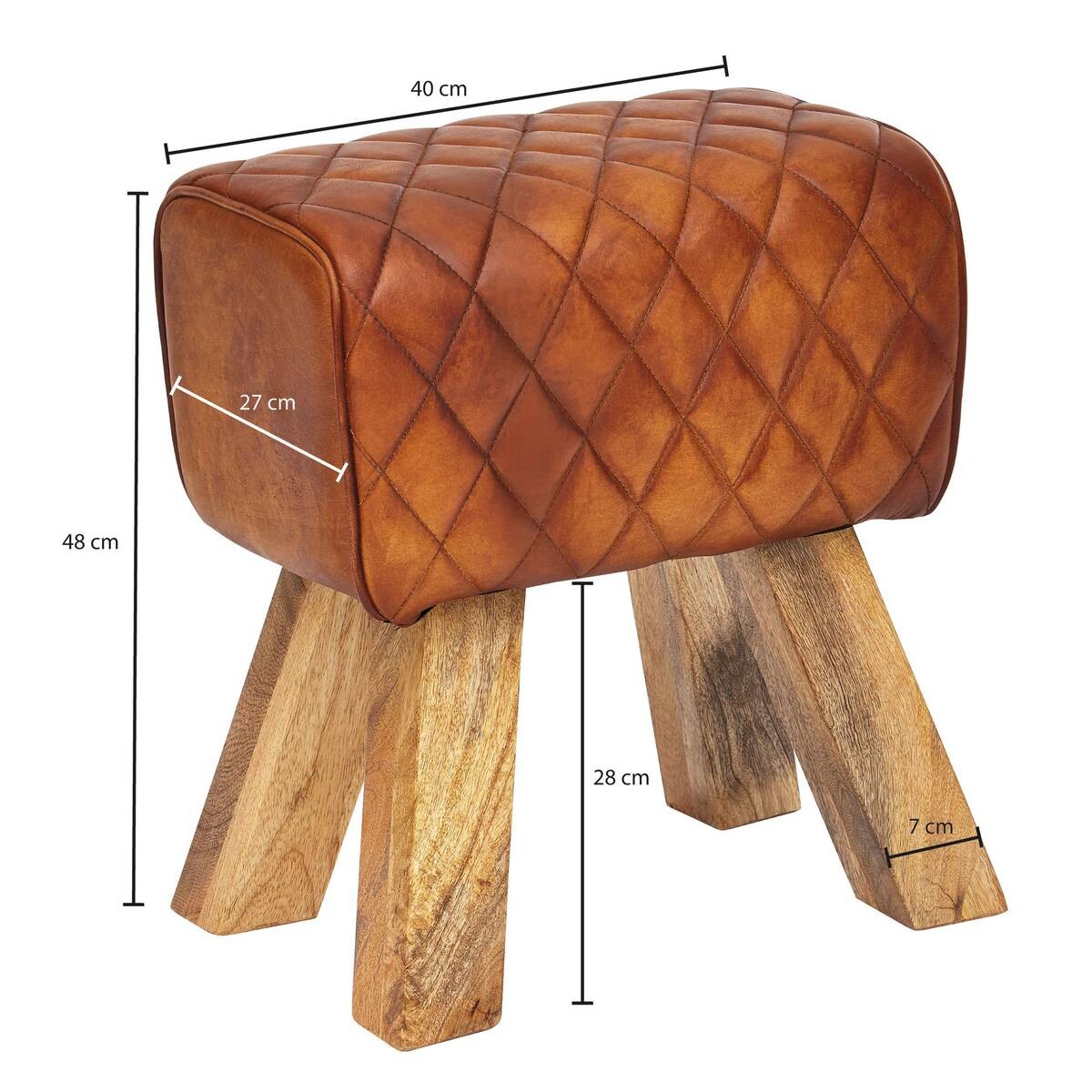 Wohnling Sitzbank braun natur Leder Echtholz B/H/T: ca. 40x40x27 cm