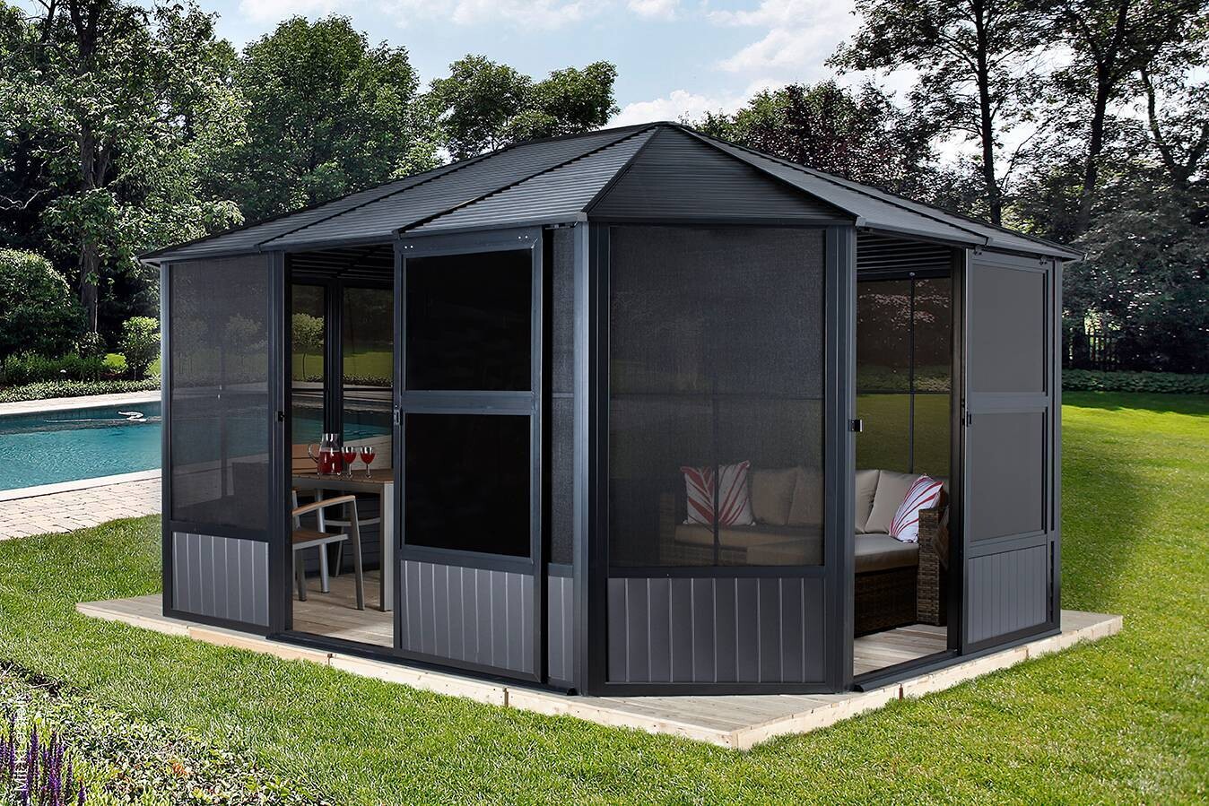 Sojag Kaltwintergarten Charleston anthrazit Aluminium B/H/T: ca. 384x281x384 cm