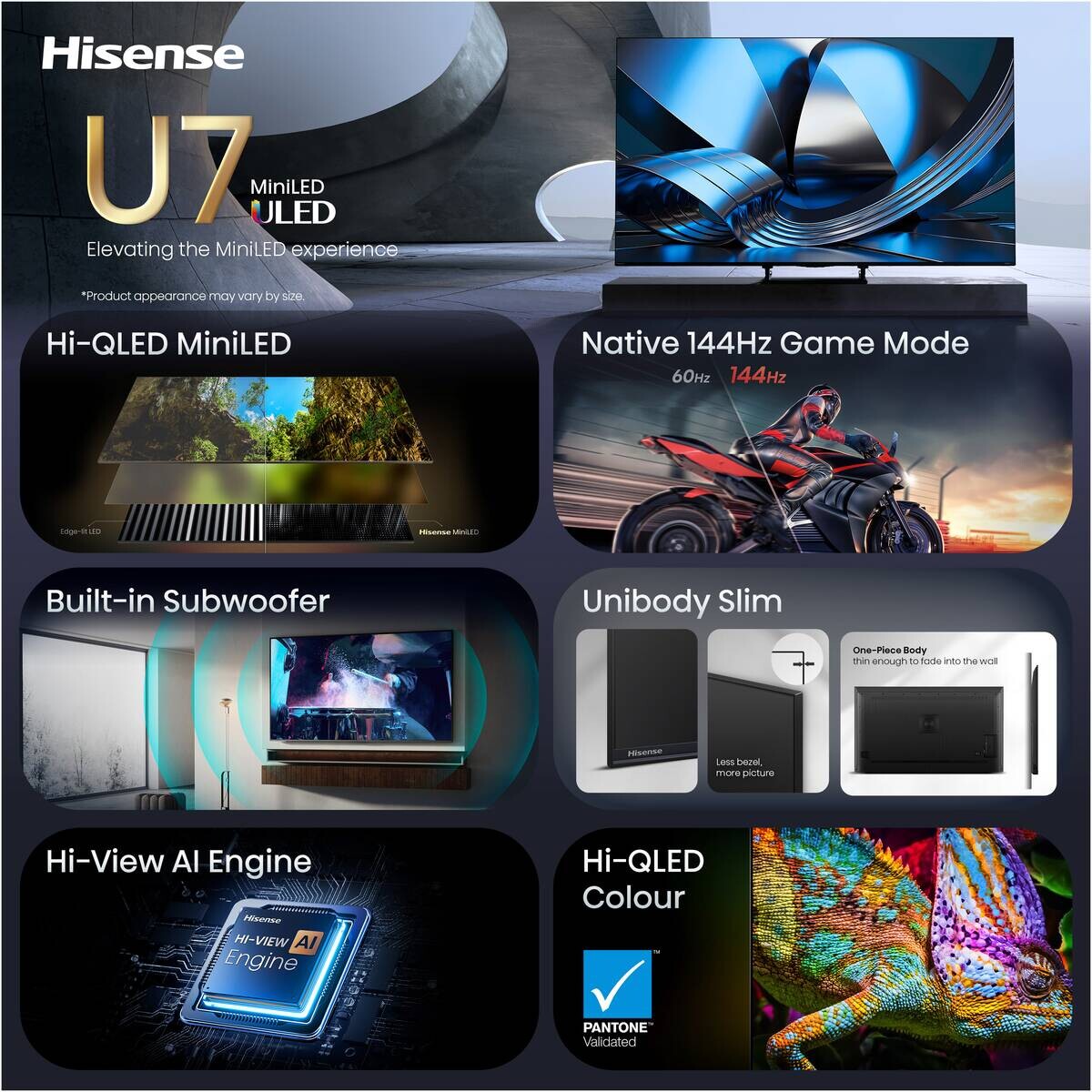 Hisense Mini-LED-Fernseher 65U7SE B/H: ca. 145x90 cm