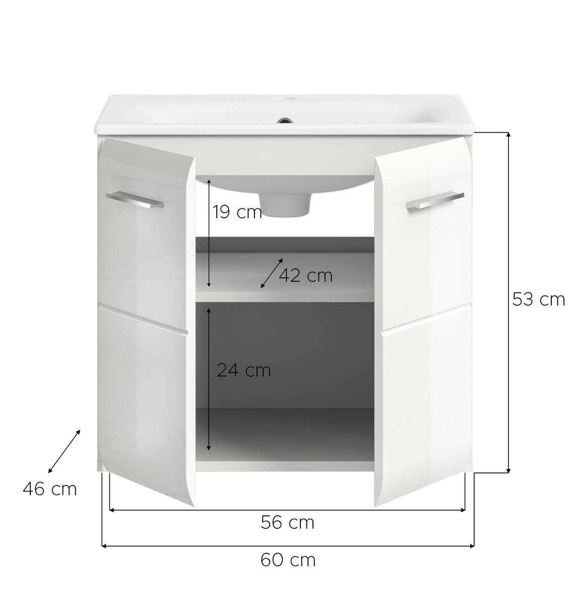 Waschplatz Ice weiß weiß Hochglanz B/H/T: ca. 60x55x46 cm