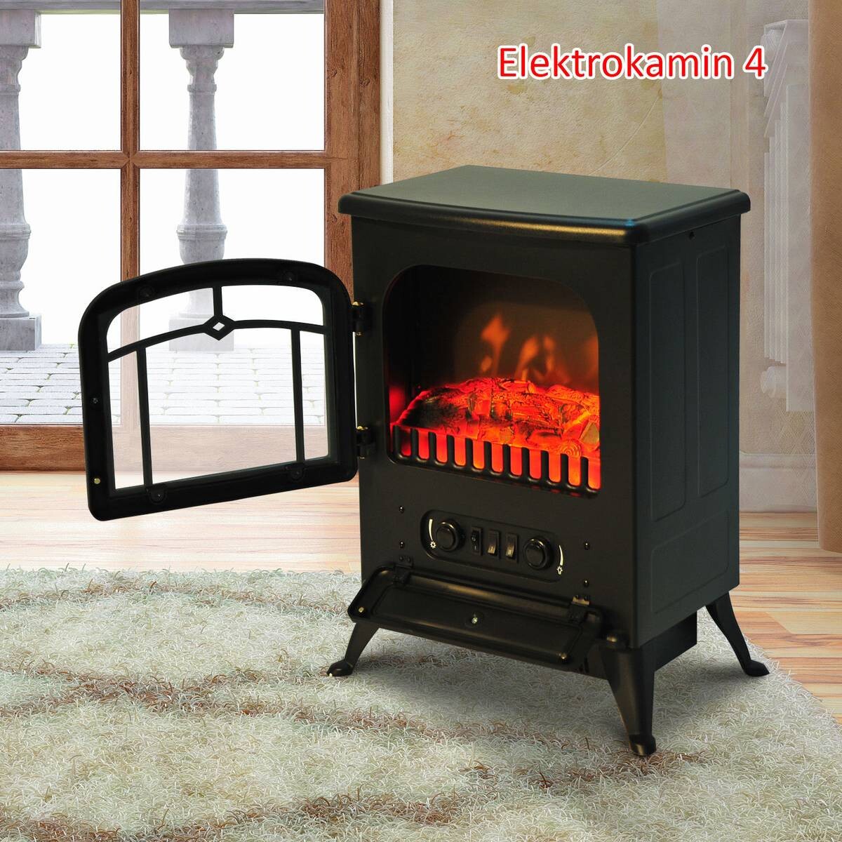 HOMCOM Elektrischer-Kamin MH820-039 schwarz Glas Metall B/H/T: ca. 42x55x28 cm ca. 1850 W