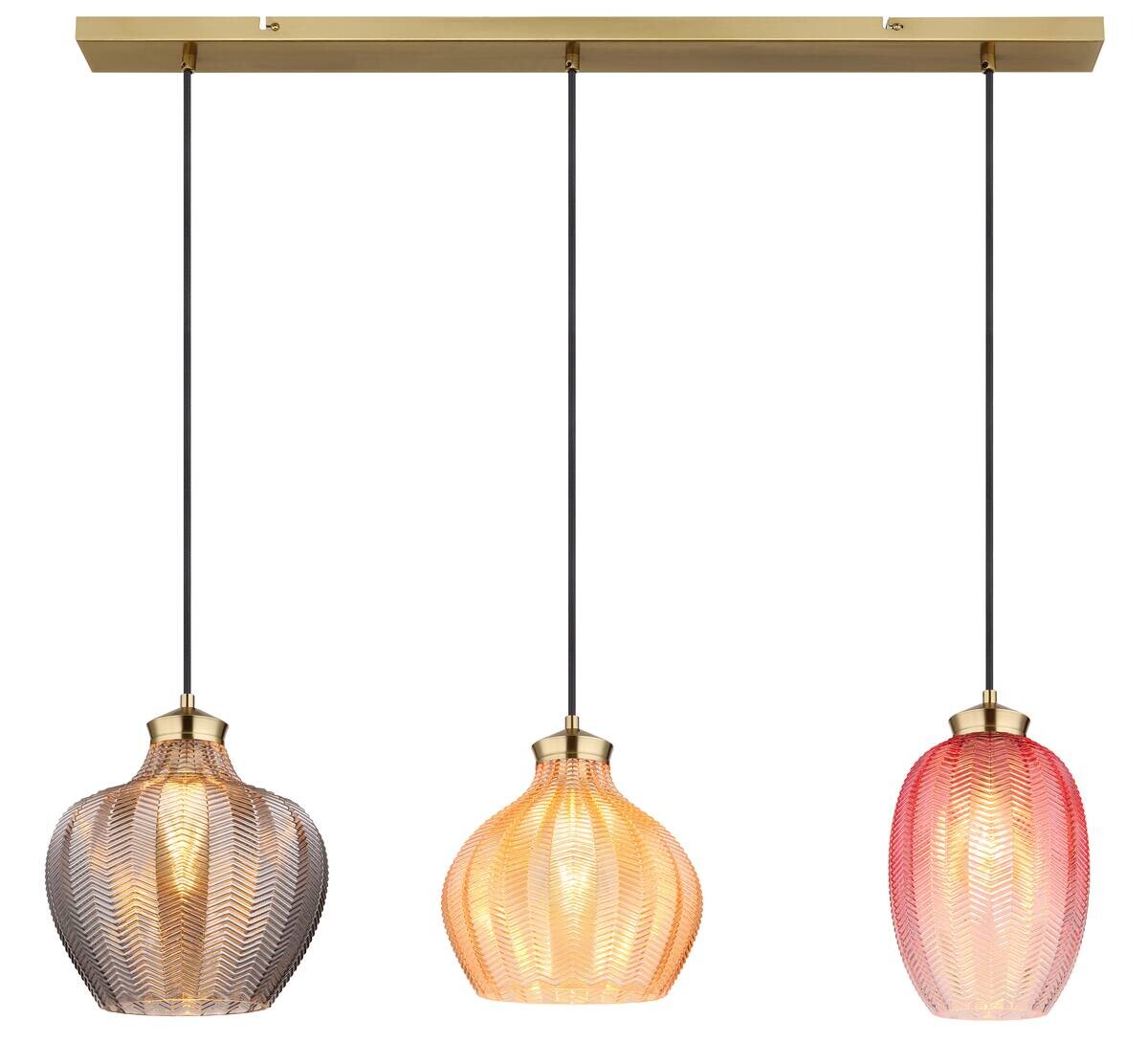 GLOBO Pendelleuchte gold Glas Metall B/H/L: ca. 25x120x90 cm E27 3 Brennstellen