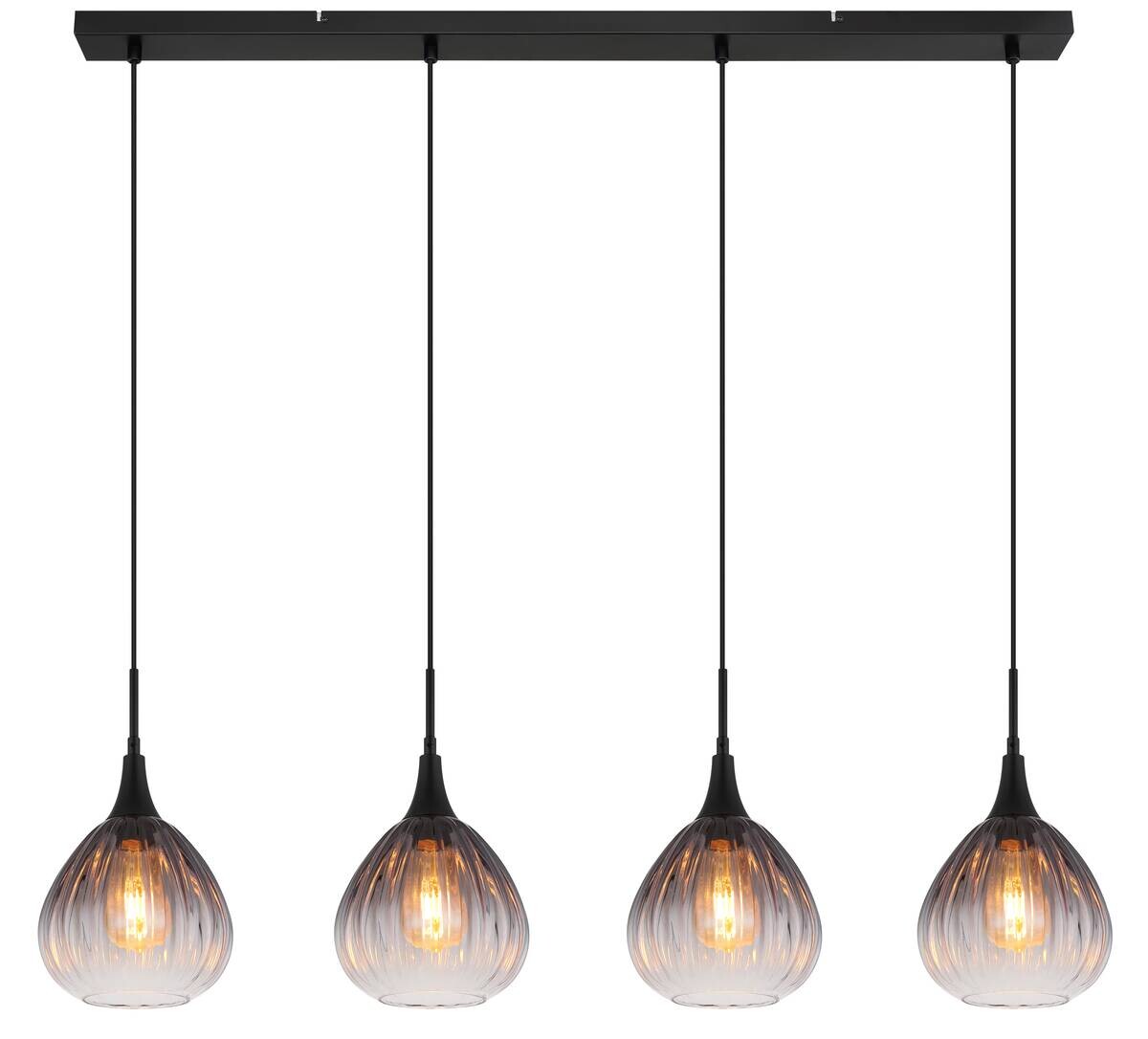 GLOBO Pendelleuchte Rauch schwarz Metall Glas B/H/T: ca. 20x120x110 cm E27 4 Brennstellen