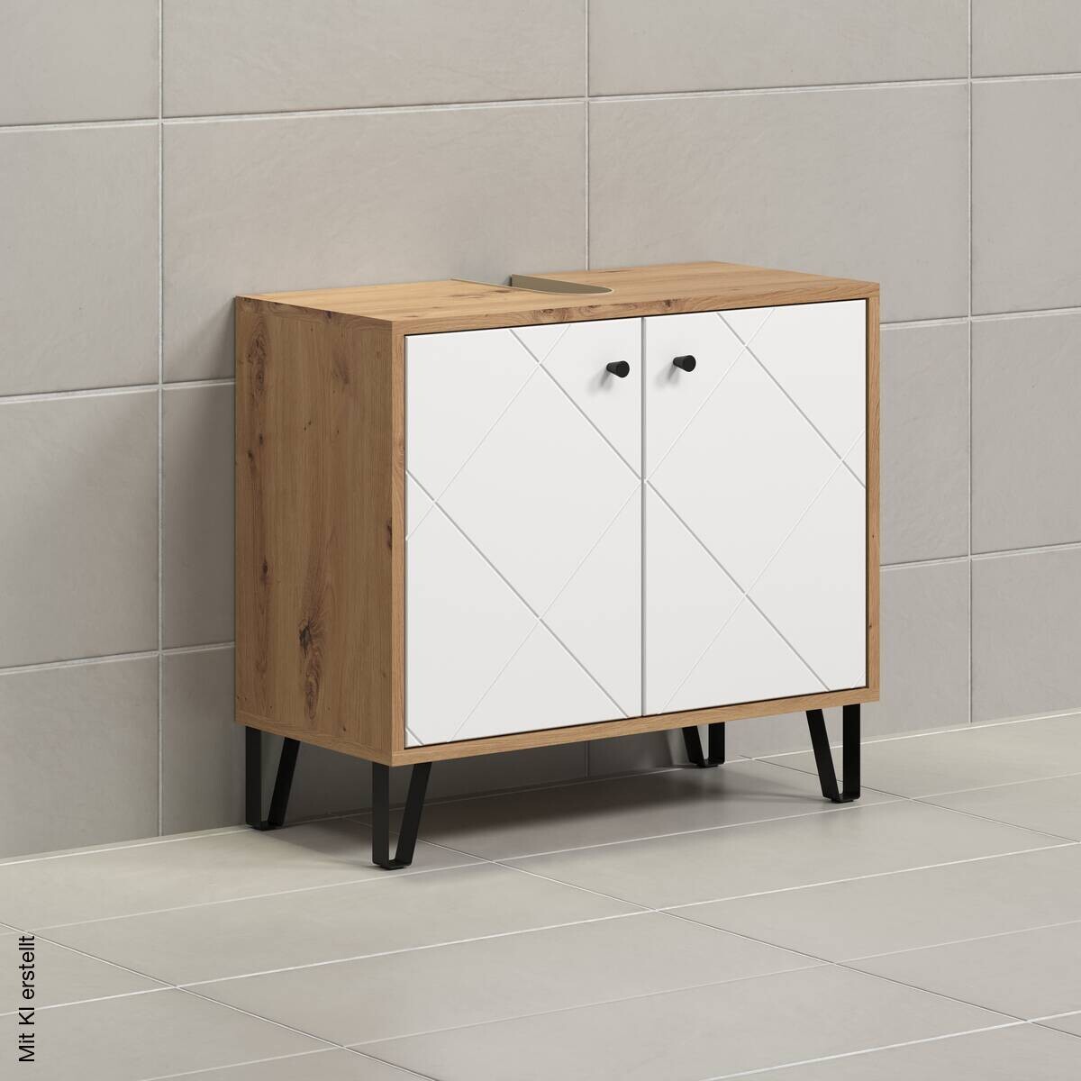 Waschbeckenunterschrank Touch Eiche Artisan Nachbildung weiß matt B/H/T: ca. 69x61x32 cm