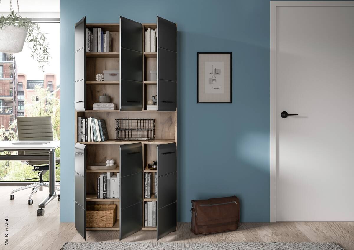 Mehrzweckschrank Ice Nox Oak Nachbildung schwarz matt B/H/T: ca. 90x185x30 cm