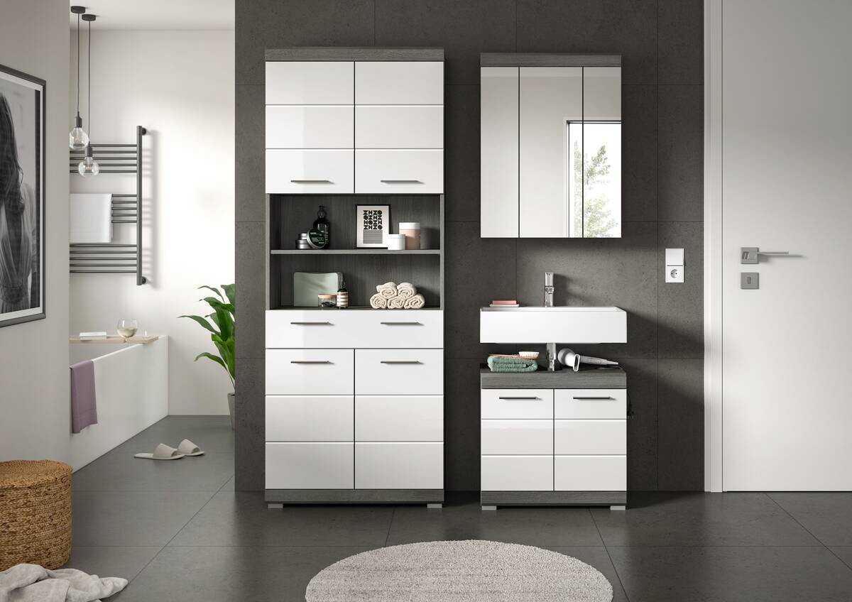 Badezimmer-Set Scout Rauchsilber Nachbildung weiß Hochglanz B/H/T: ca. 149x34x191 cm