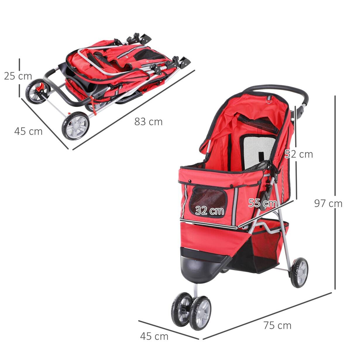 PawHut Hunde-Zubehör rot Polyester B/H/L: ca. 45x75x97 cm