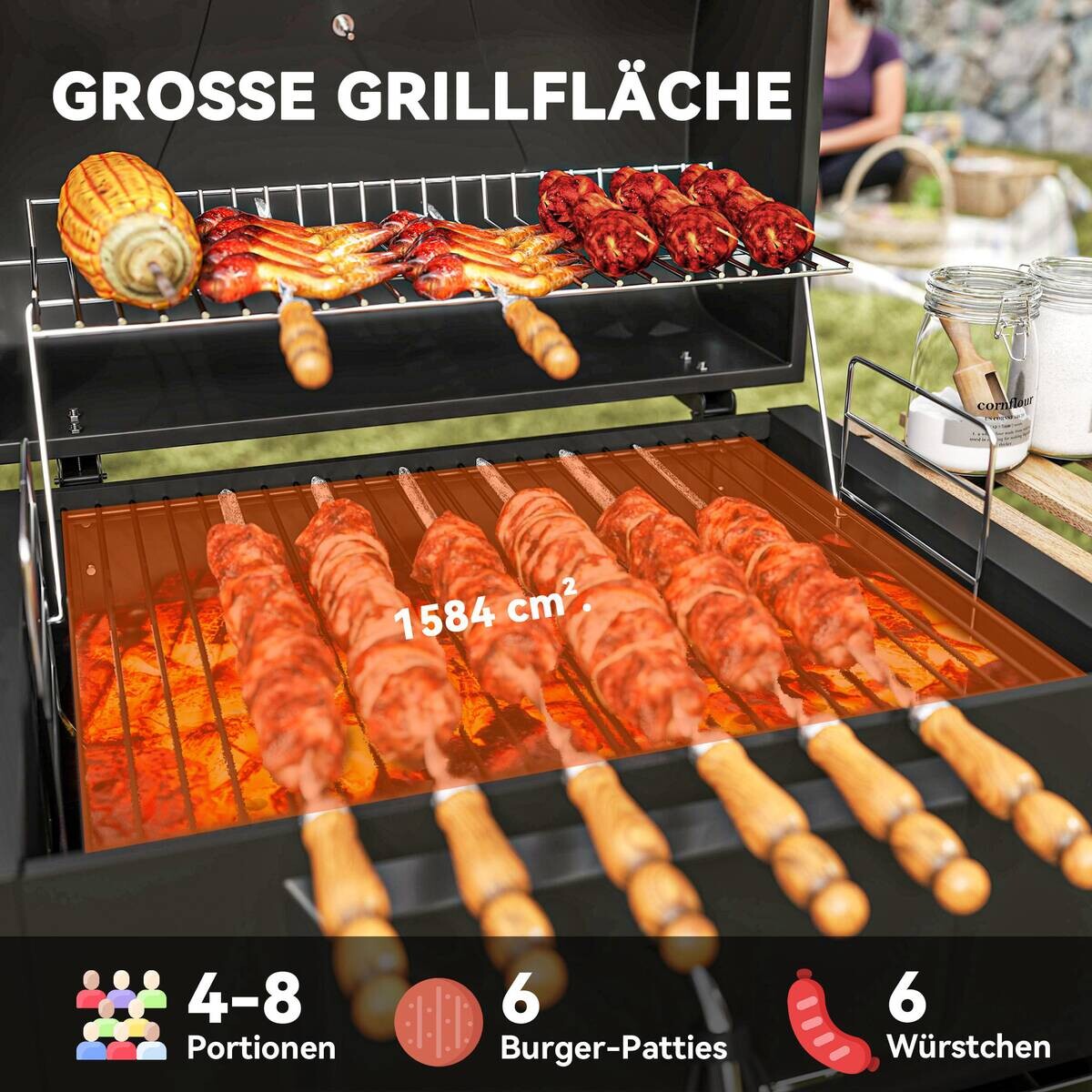 Outsunny Holzkohlegrill Kiefer B/H/L: ca. 58x107x112 cm