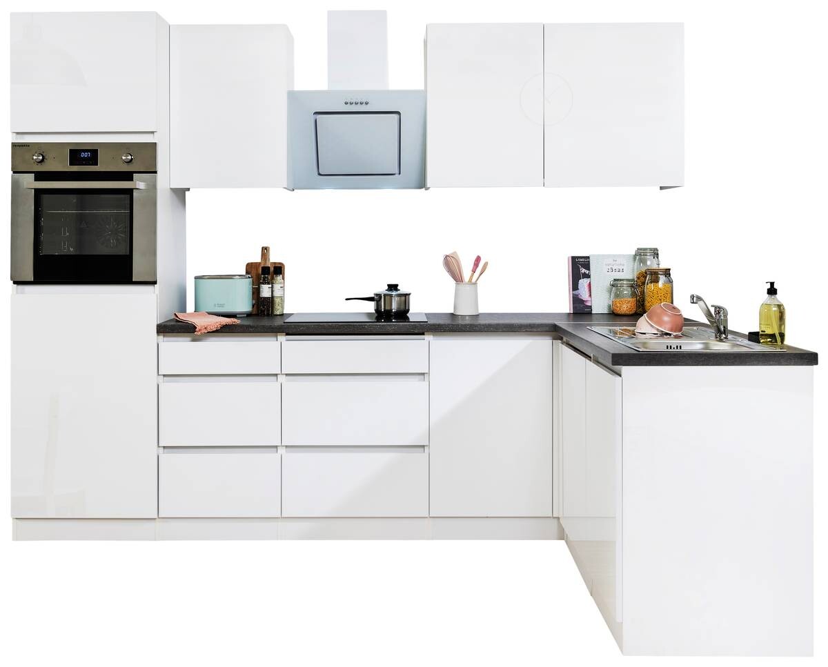 Respekta Küchenblock Premium weiß hochglänzend B/H/T: ca. 280x220,5x172 cm