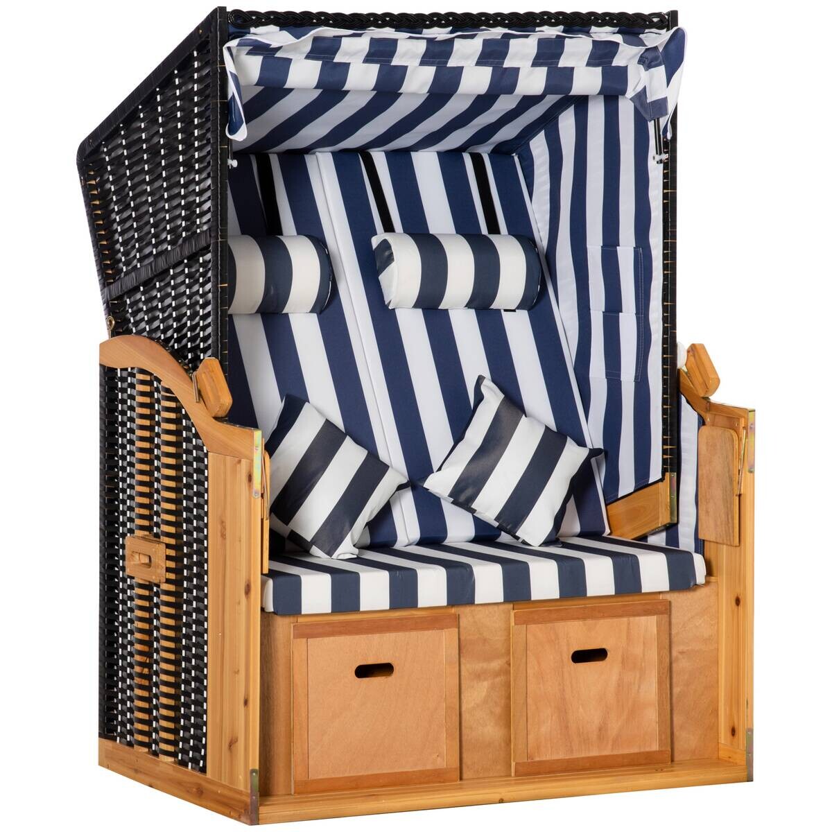 Outsunny Strandkorb blau Holz B/H/L: ca. 79x118x160 cm