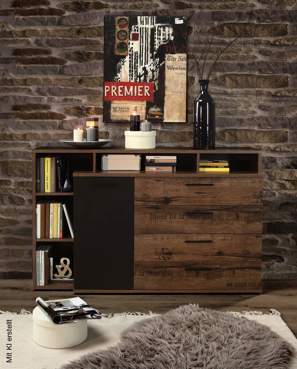 Sideboard schlamm schwarz Eiche Nachbildung B/H/T: ca. 153,1x98,5x41,3 cm