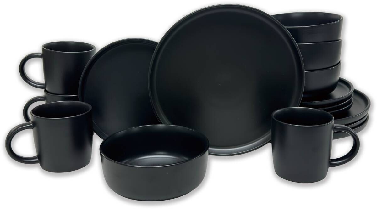 Kevoli home Kombiservice mattschwarz Steingut 16 tlg.