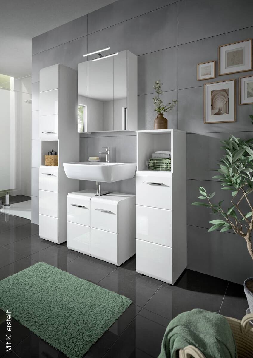 Badezimmer-Set Ice weiß weiß Hochglanz B/H/T: ca. 150x185x30 cm