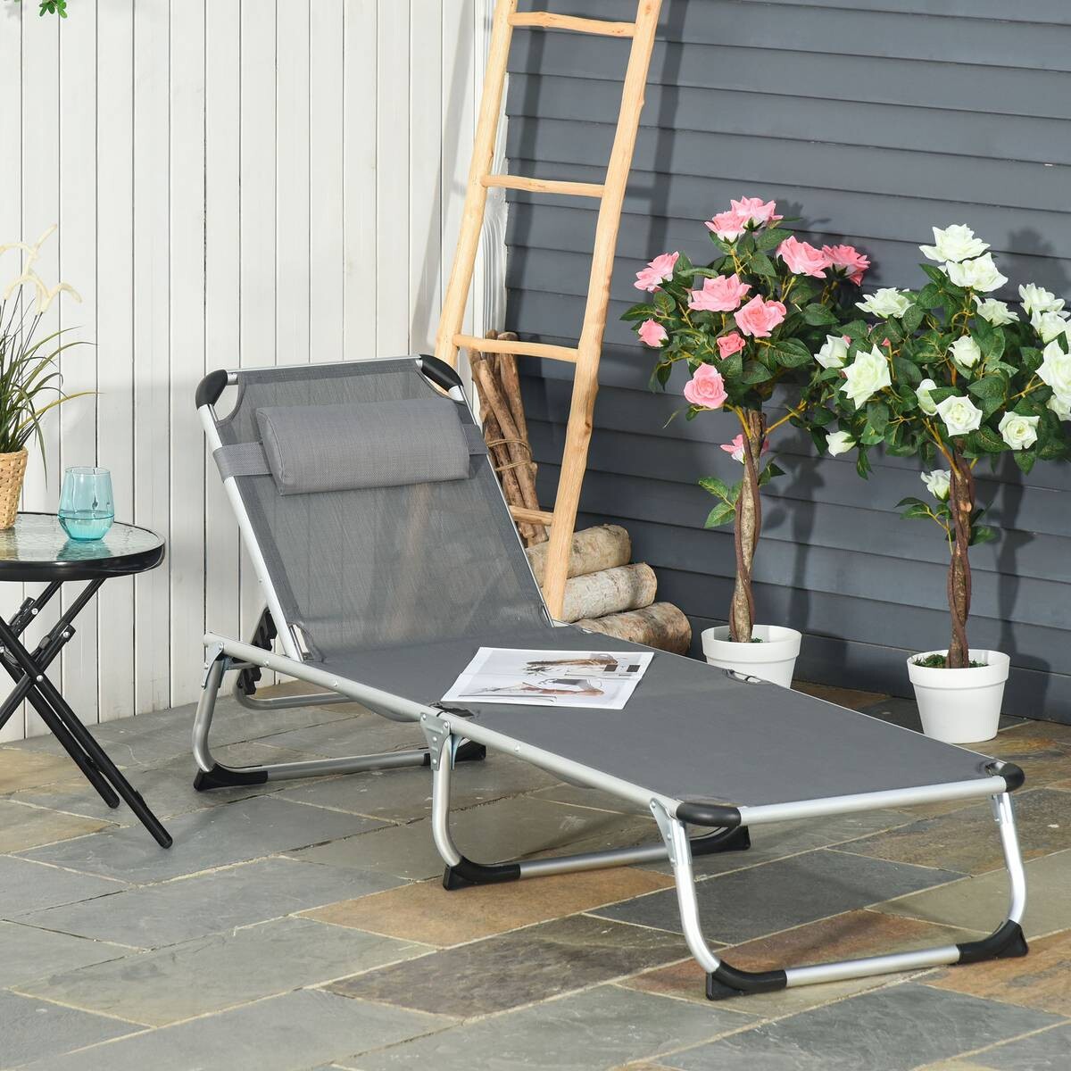 Outsunny Gartenliege grau Aluminium B/H/L: ca. 60x76x165 cm