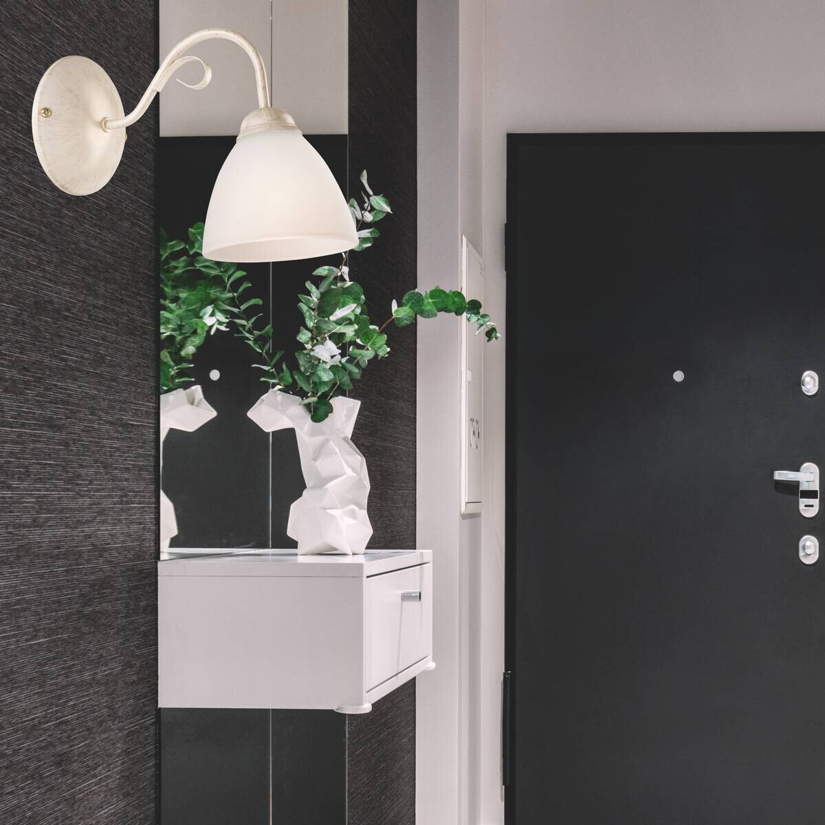 Lamkur Wandleuchte ADELLE 21317 weiß Stahl Glas H/L: ca. 23x26 cm E27 1 Brennstellen