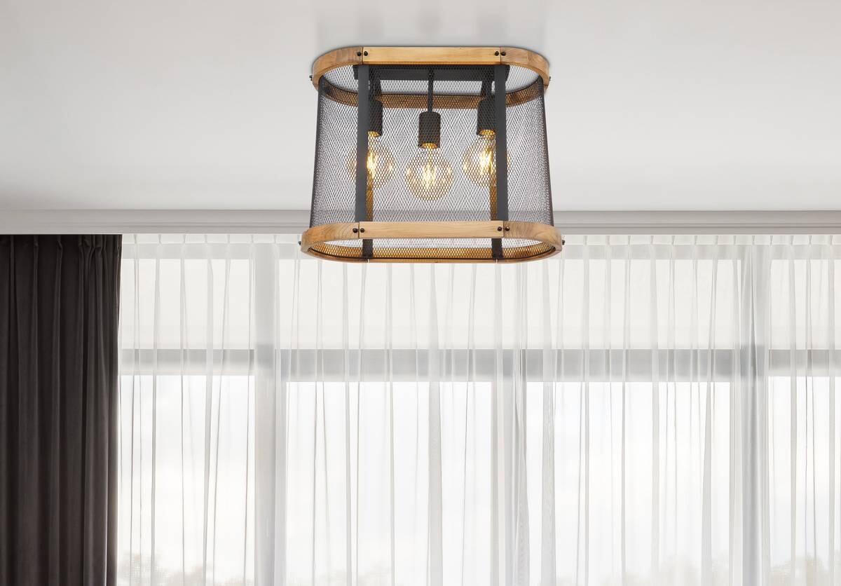 GLOBO Deckenleuchte 15661D Jeanie schwarz dunkelbraun Metall Holz B/H/T: ca. 45x38x20 cm E27 3 Brennstellen