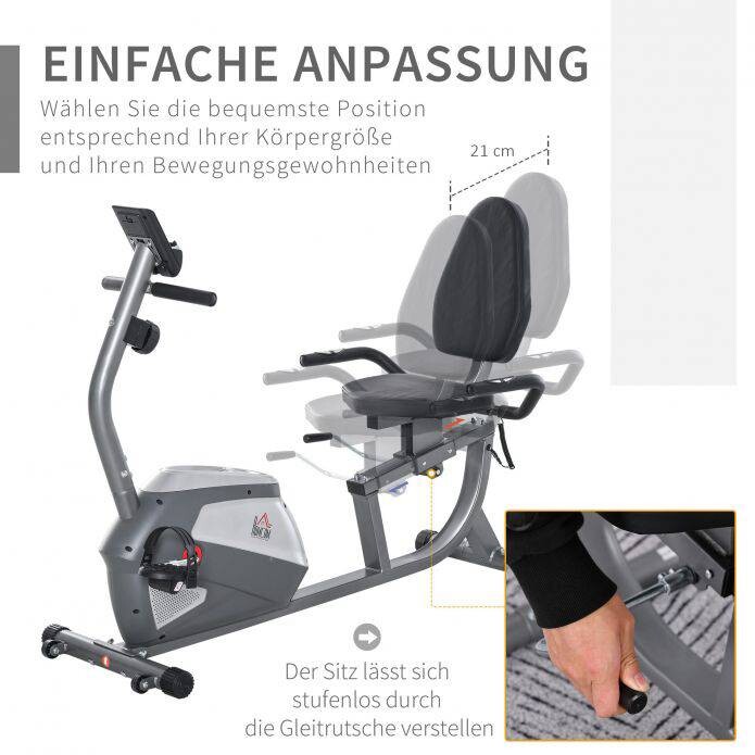HOMCOM Liegeergometer grau Metall B/H/L: ca. 62,5x38x136 cm