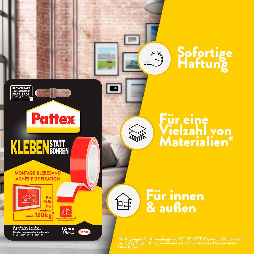 Pattex Klebeband Kleben statt Bohren L: ca. 150 cm