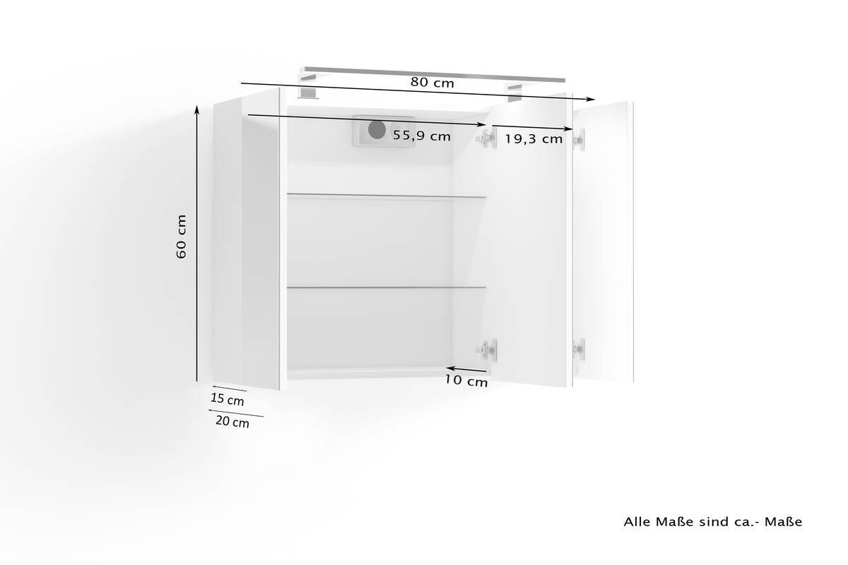 Spiegelschrank SPREE weiß B/H/T: ca. 80x60x15 cm