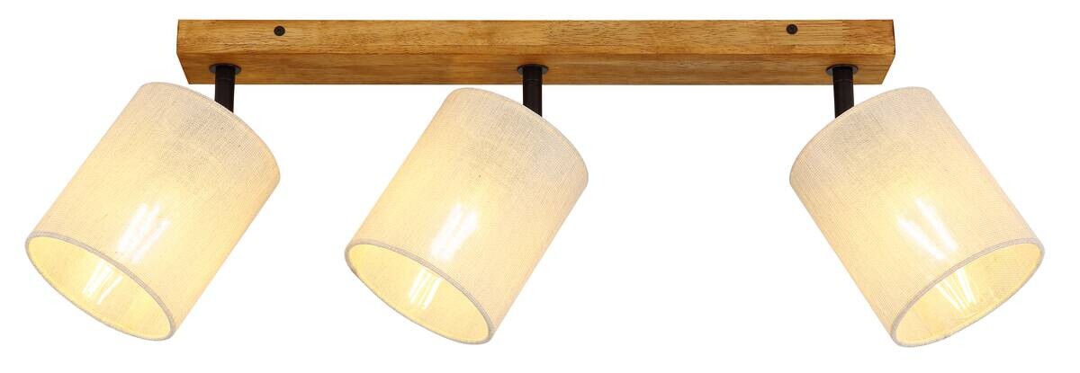 GLOBO Spot JULE braun Holz Leinen B/H/T: ca. 13x24x56 cm E27 3 Brennstellen
