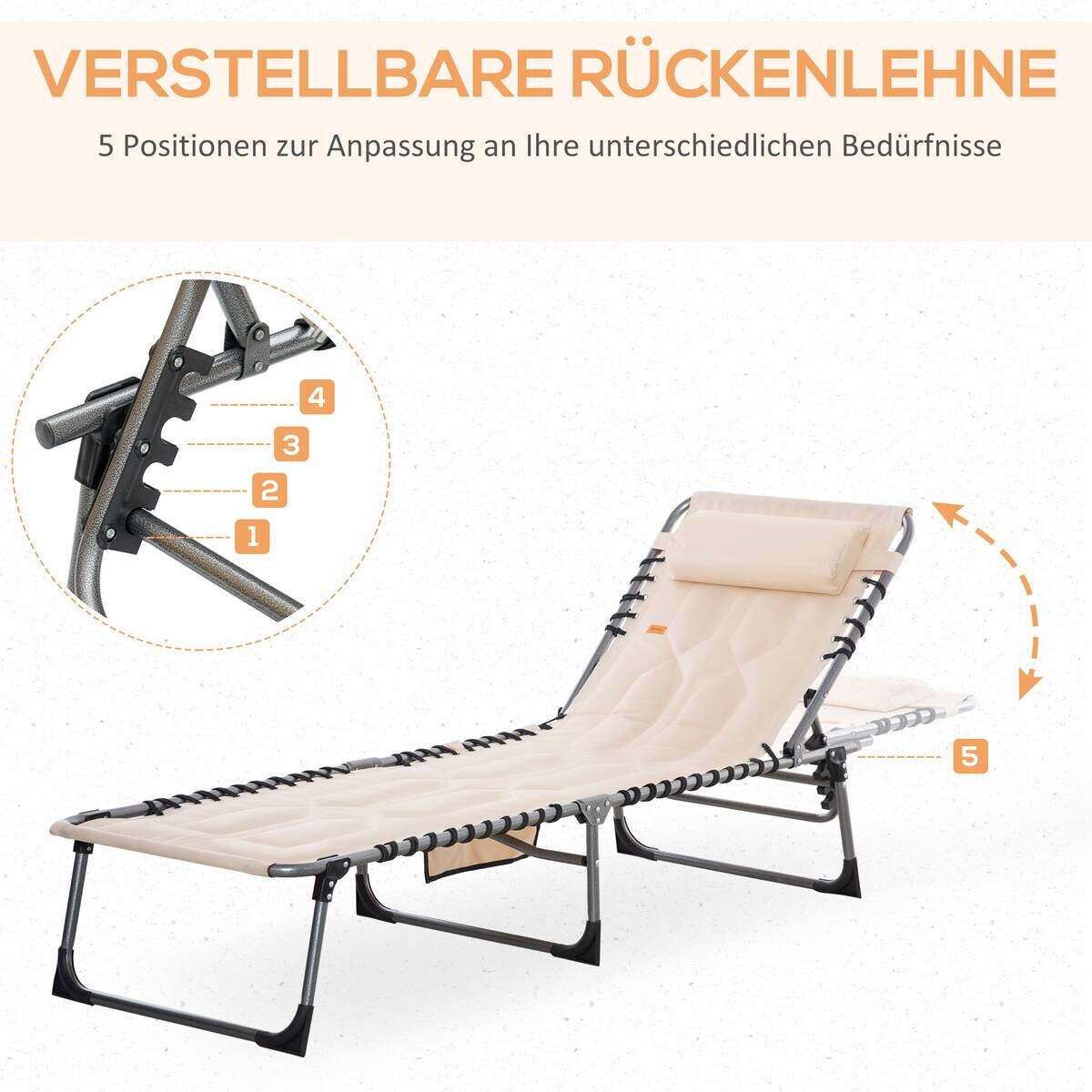 Outsunny Sonnenliege beige Polyester B/H/L: ca. 57x30x188 cm