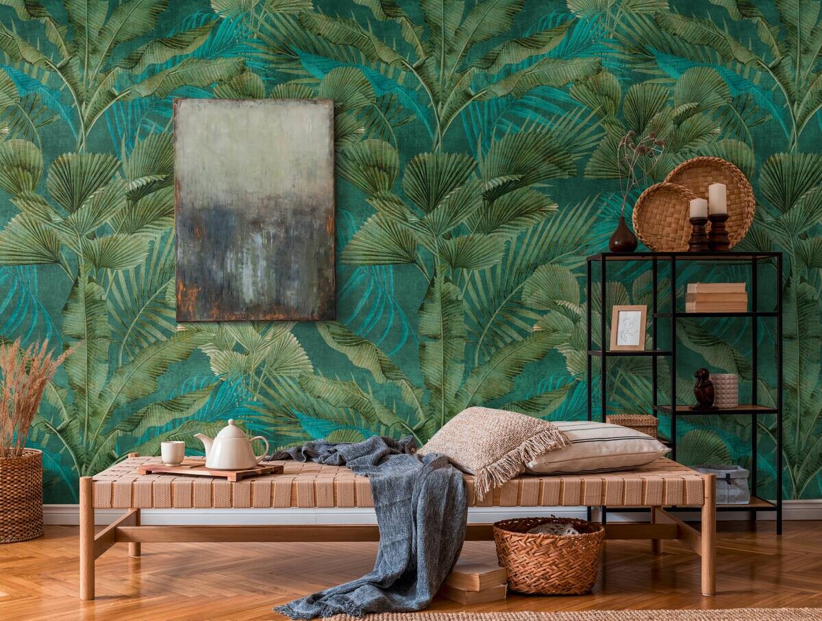 Livingwalls Fototapete Dschungel grün blau B/L: ca. 280x159 cm