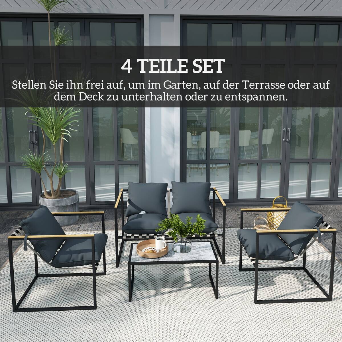 Outsunny Gartenmöbel-Set grau Polyester B/H/L: ca. 70x67x114 cm
