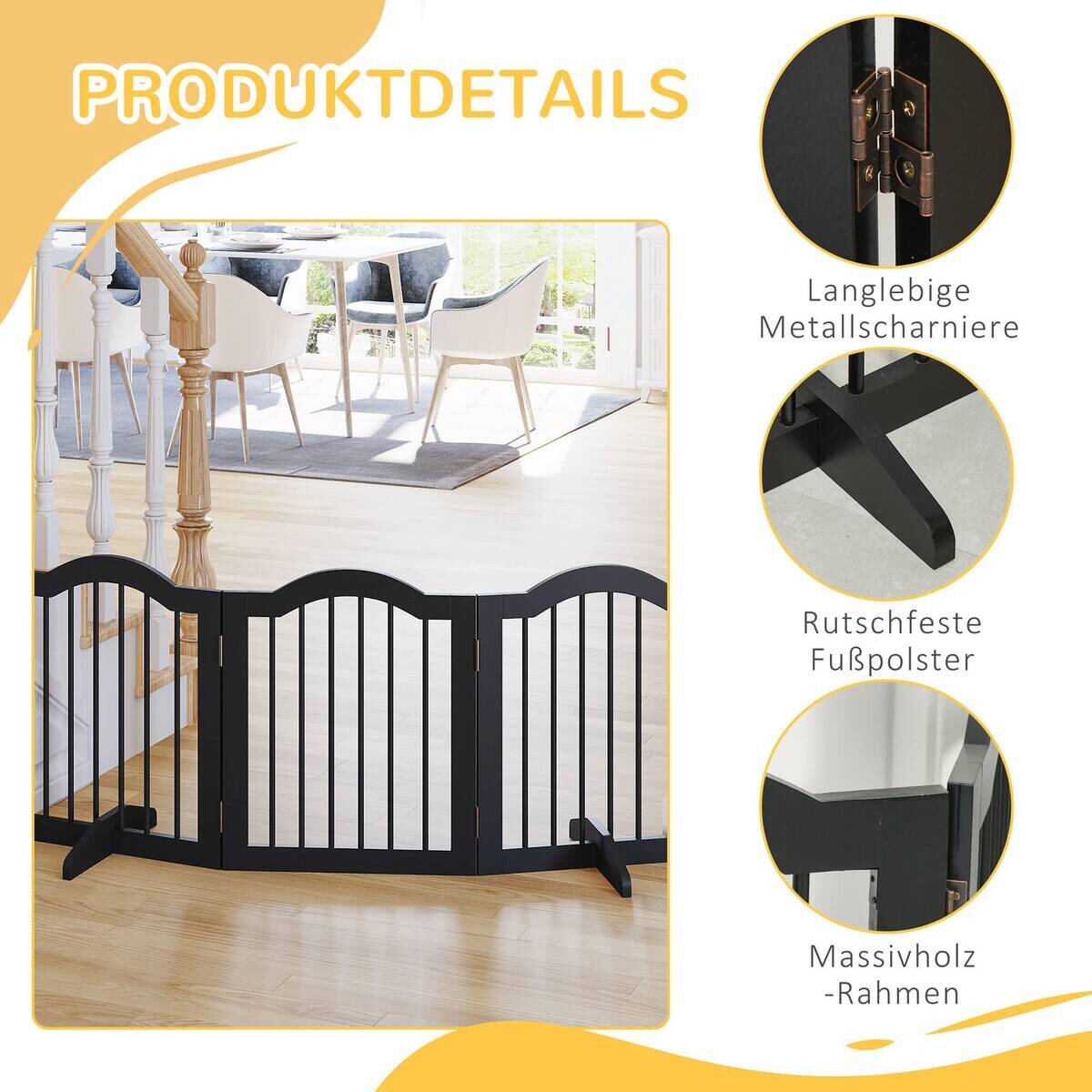 PawHut Hunde-Schutzgitter schwarz Polypropylen B/H/L: ca. 29,5x154,5x61 cm