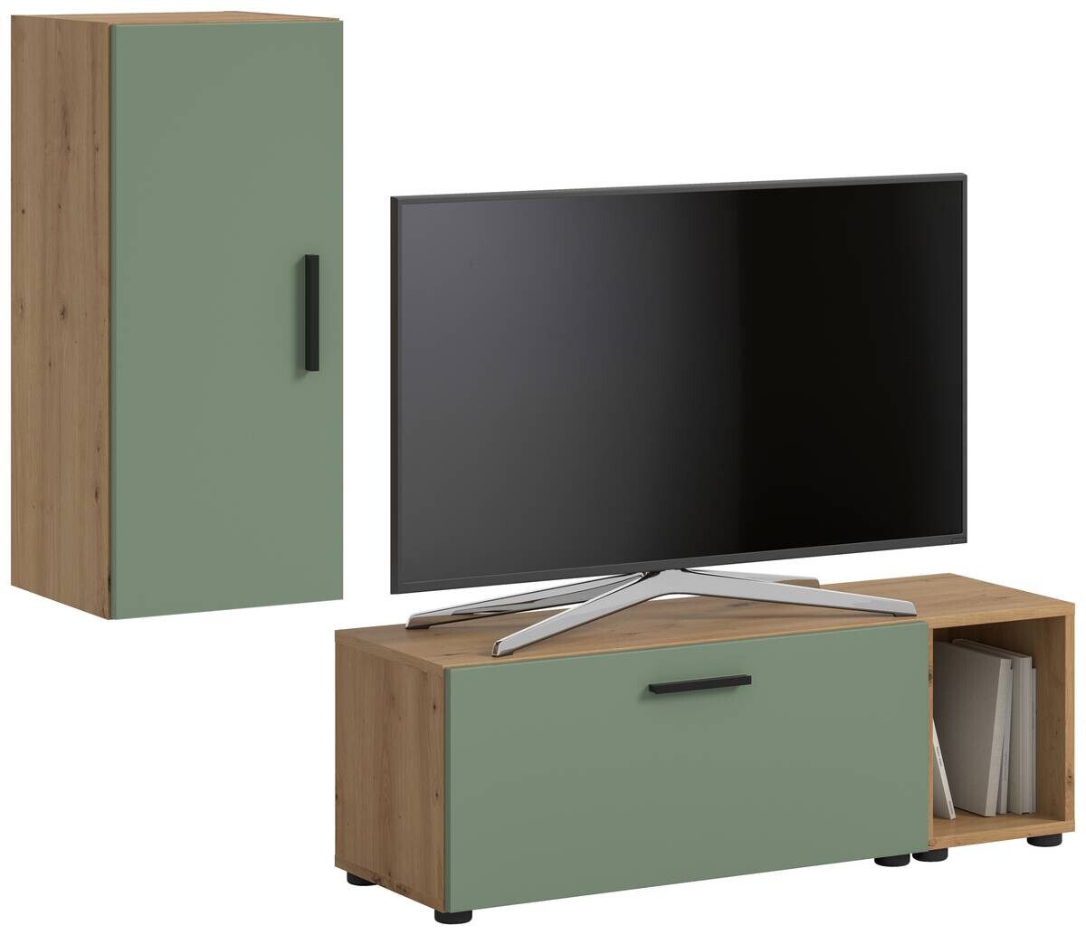 Wohnwand-Set TheOne Eiche Artisan Nachbildung grün B/H/T: ca. 75x32x34 cm