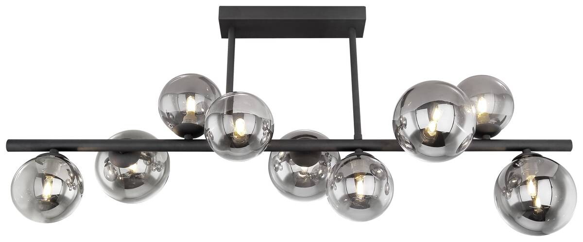 GLOBO Deckenleuchte RIHA 56133-9D schwarz Metall Rauchglas B/H/T: ca. 87x37x28 cm 9 Brennstellen