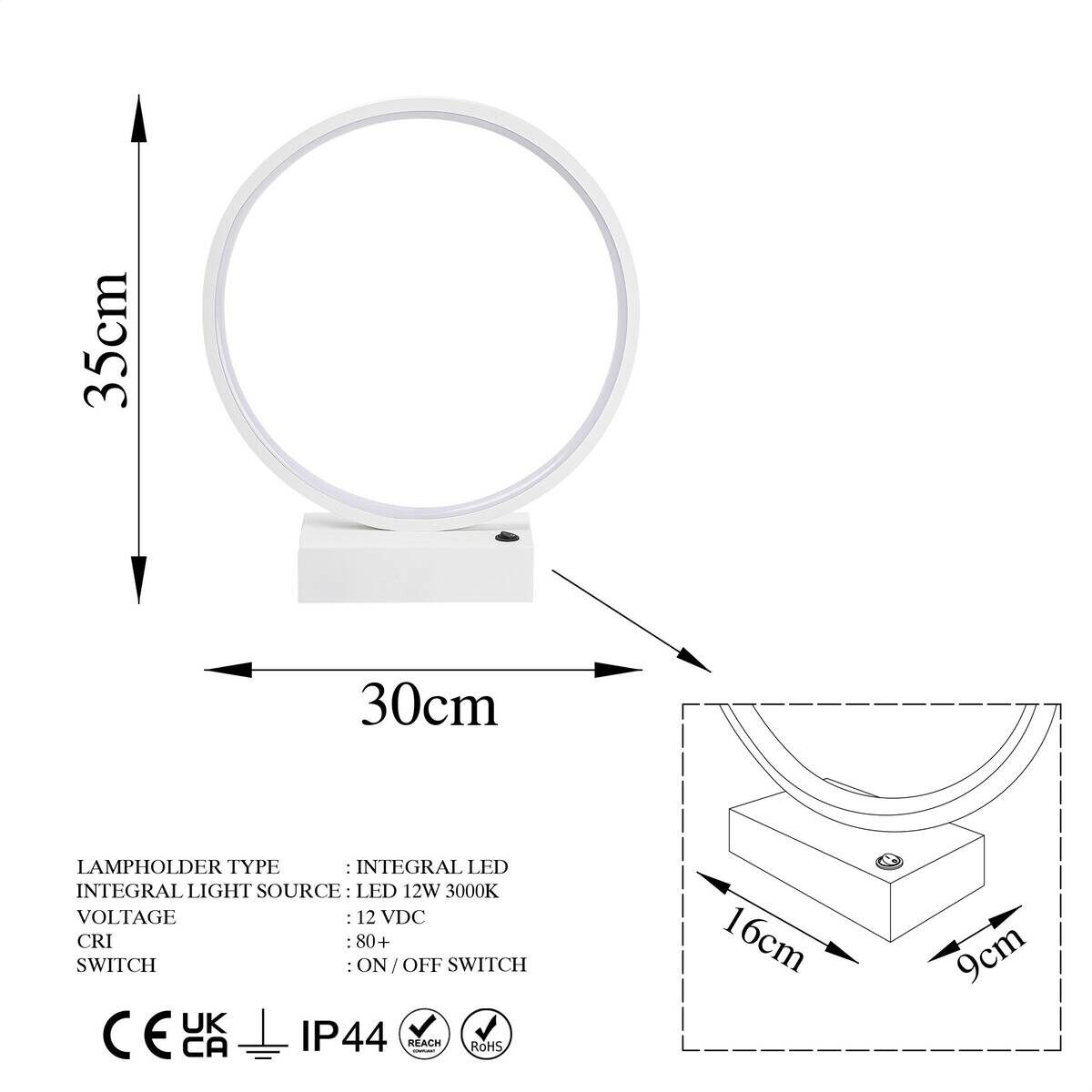 Opviq LED-Tischleuchte weiß B/H/T: ca. 30x35x9 cm