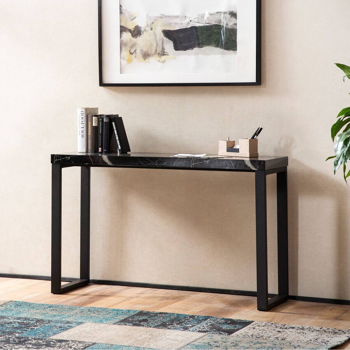 Konsolentisch schwarz Marmor Optik MDF B/H/T: ca. 120x76x40 cm